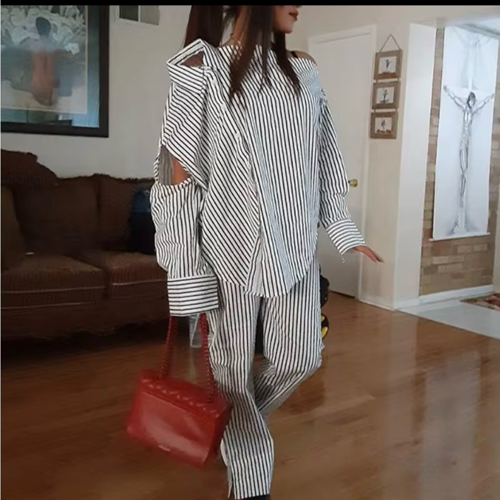 Striped Black and White Women's two piece set